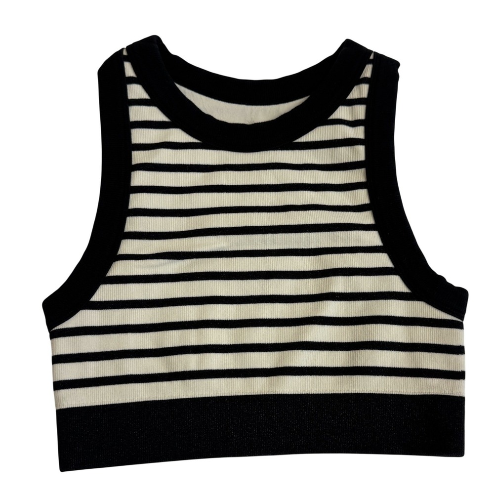 Aerie OFFLINE Crop Top Womens Small Black Striped Seamless Ribbed Athletic - Picture 2 of 9